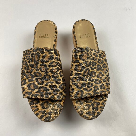 Stuart Weitzman Flatout Leopard Print Wedge Sandal Slide Women's Size 8 - Picture 4 of 16